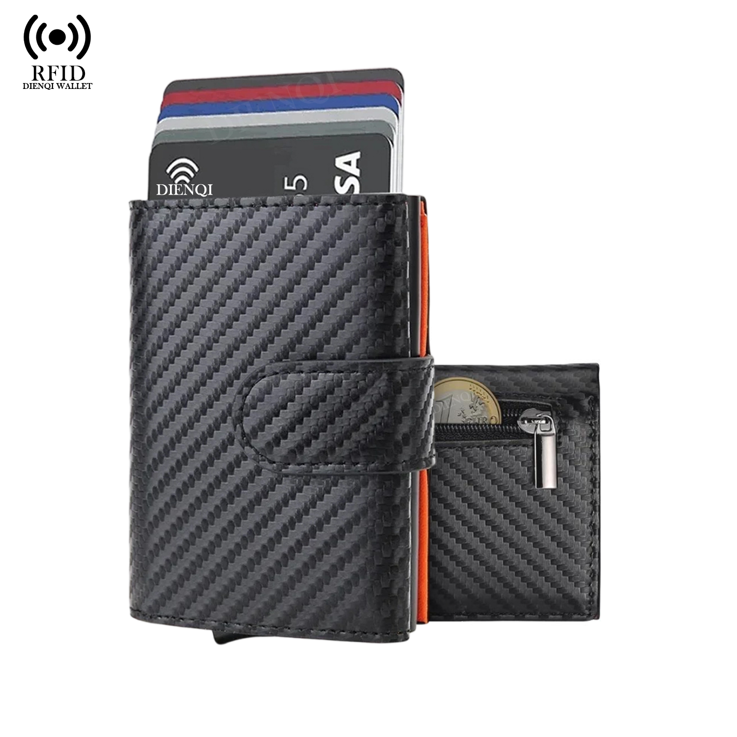 Coin Holder Men - Gravierte Geldbörsen Minimalistische Brieftasche RFID-Blockierung Pop-Up