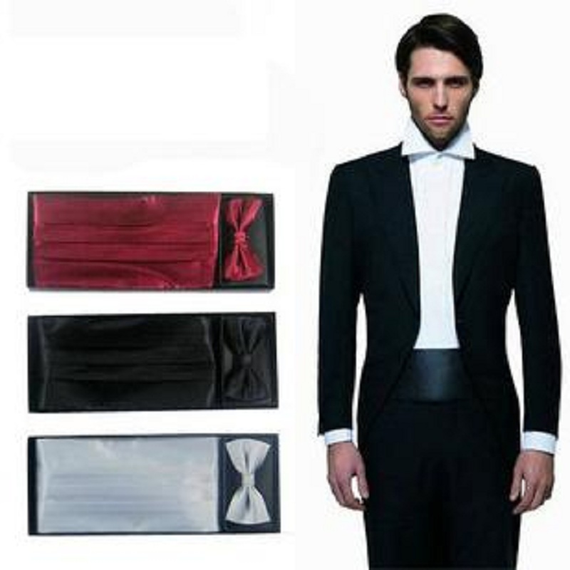 Neck Tie Set Box - Herren-Set mit einfarbiger Fliege, Krawatte, Kummerbund,