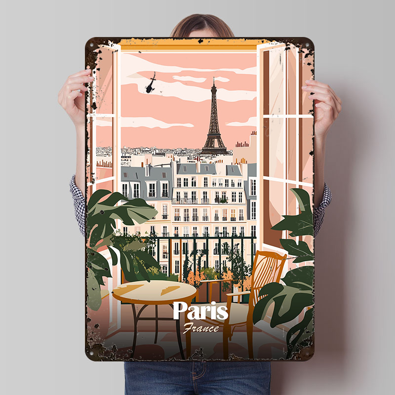 Men'S Accessories Paris - Paris Balcony View Metallposter, individuelle Wandkunst,
