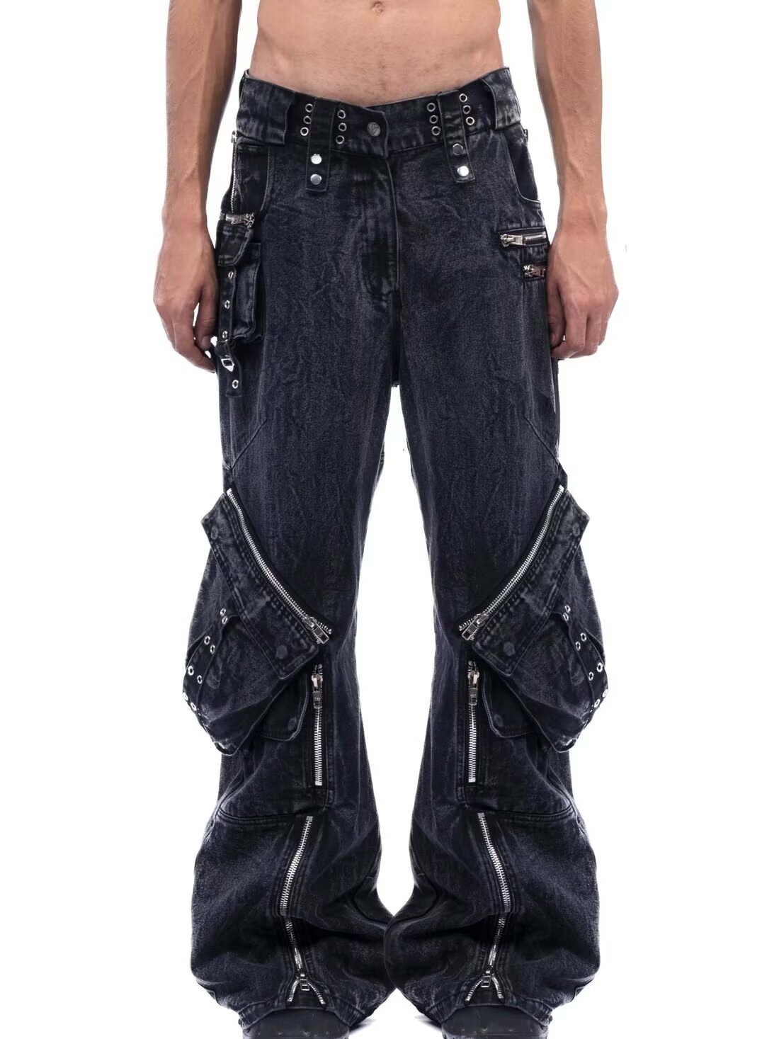Men'S Accessories For Jeans - Y2K Schwarz Gothic Punk Multi-Pocket Zipper