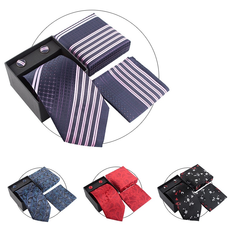 Neck Tie Set Box - Herren-Krawattenset: Hochzeitskrawatten, Krawattenklammer, Geschenkbox, Einstecktuch, Manschettenknöpfe,